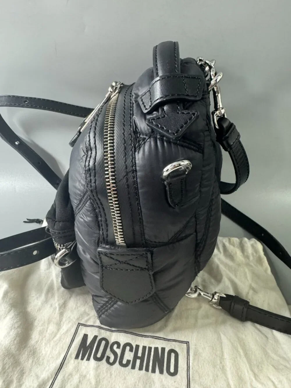 Authentic MOSCHINO QUILTED NYLON SMALL BACKPACK/SHOULDER BAG